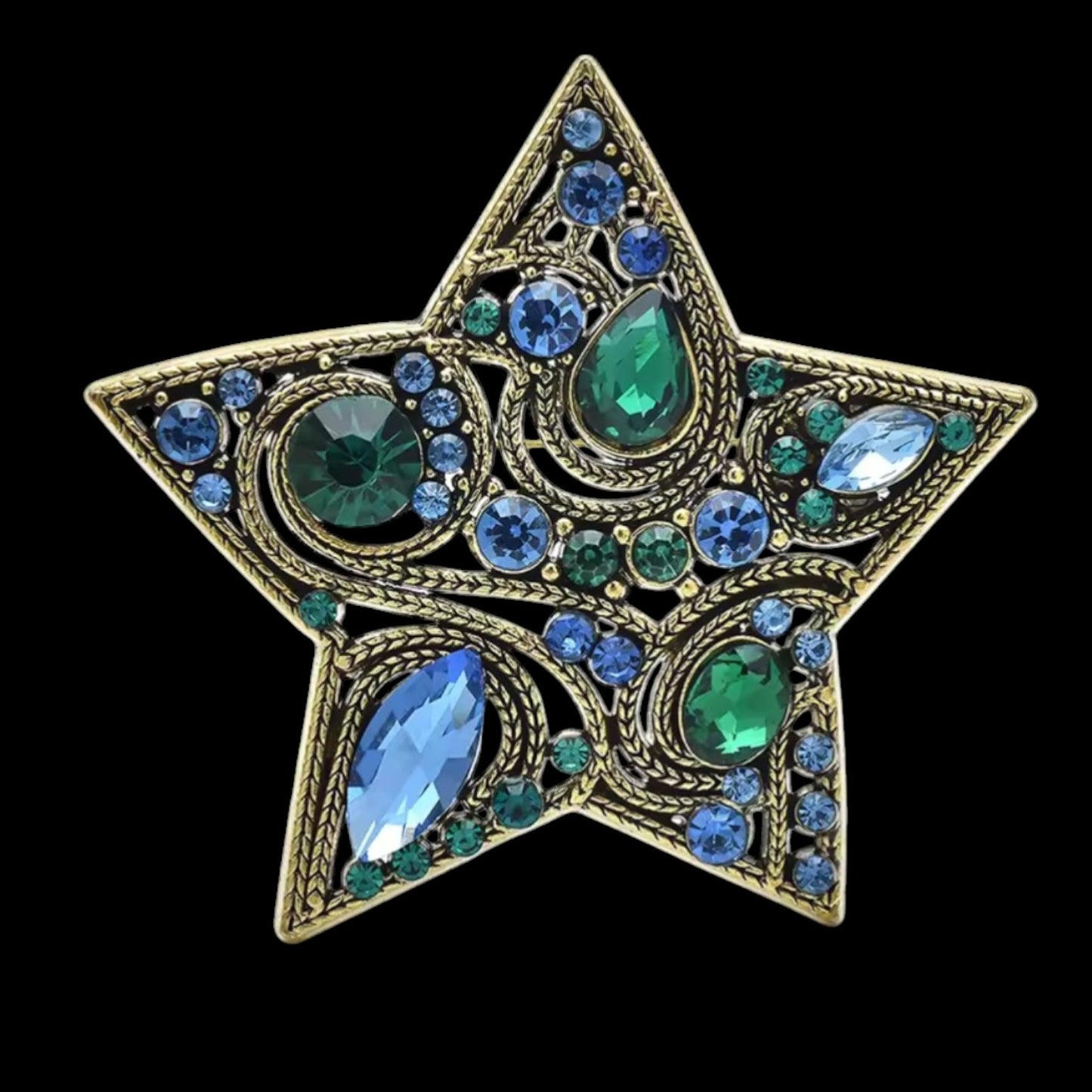 Funkelnde Stern-Brosche mit bunten Kristallen - Vintage-Stil
