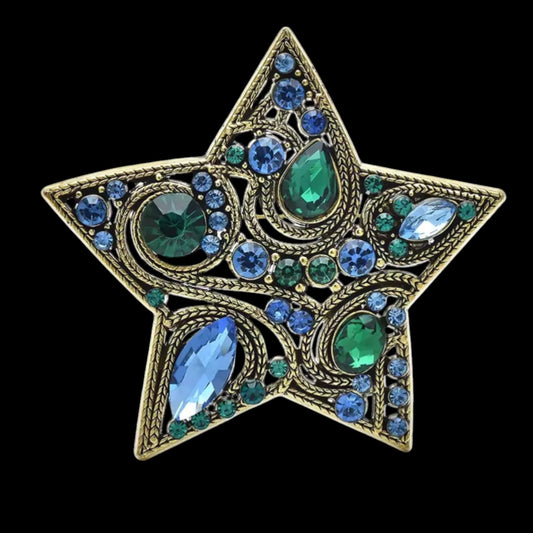Funkelnde Stern-Brosche mit bunten Kristallen - Vintage-Stil