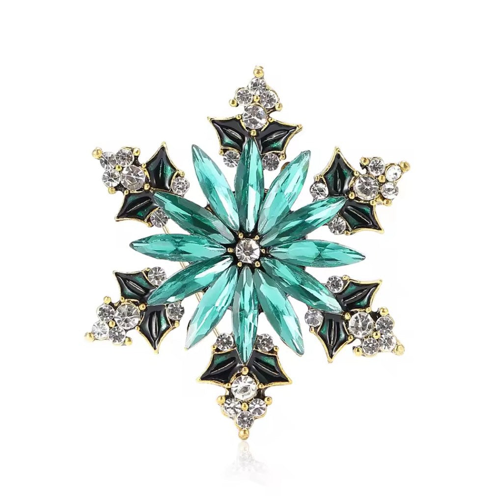 Vintage Brosche Damen kleine Schneeflocke in türkis Winterbrosche