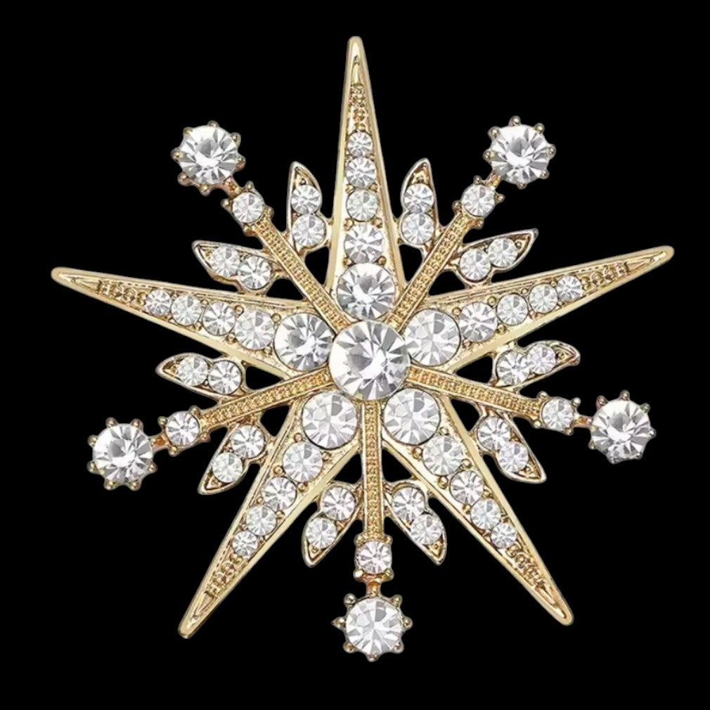 Vintage Stern-Brosche Kristall-Strass Gold – schwarzer Hintergrund