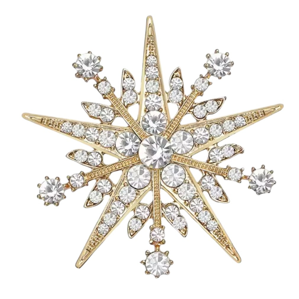 Vintage Stern-Brosche Kristall-Strass Gold – weißer Hintergrund