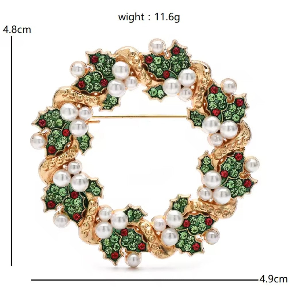 Vintage Weihnachtskranz Brosche Gold – Maße 4,9 x 4,8 cm, Gewicht 11,6 g