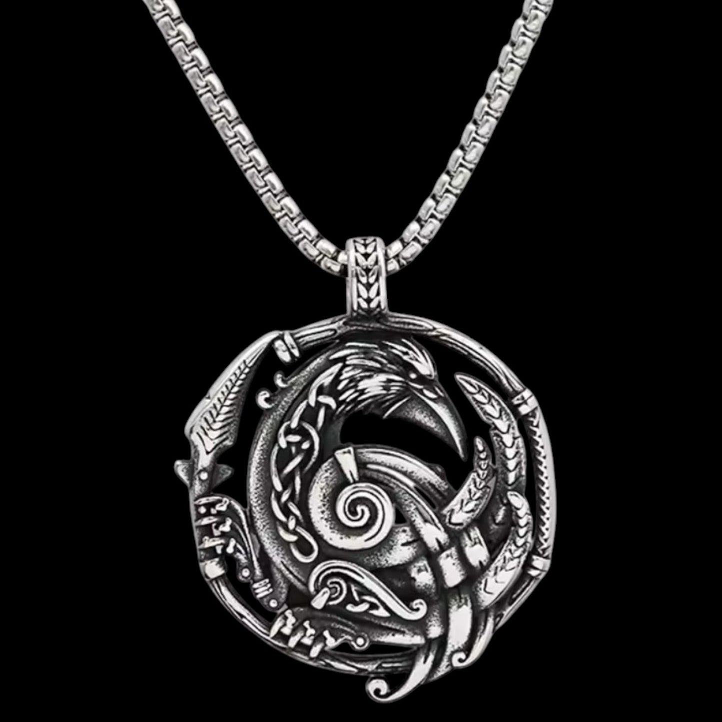 Viking keltisch Halskette mit Anhänger "Odins Rabe" aus Edelstahl