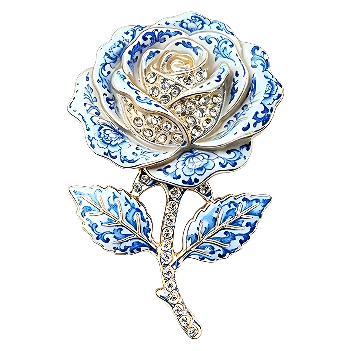 Blau-weiße Rosen Brosche vintage Porzellan Stil