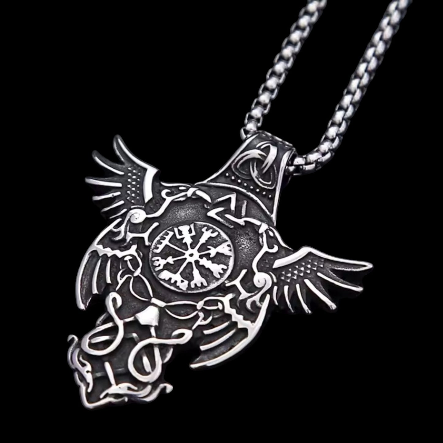 Odin's Ravens Viking Compass Edelstahl Halskette mit Anhänger