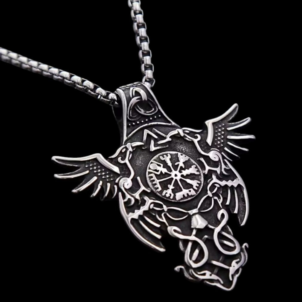Odin's Ravens Viking Compass Edelstahl Halskette mit Anhänger
