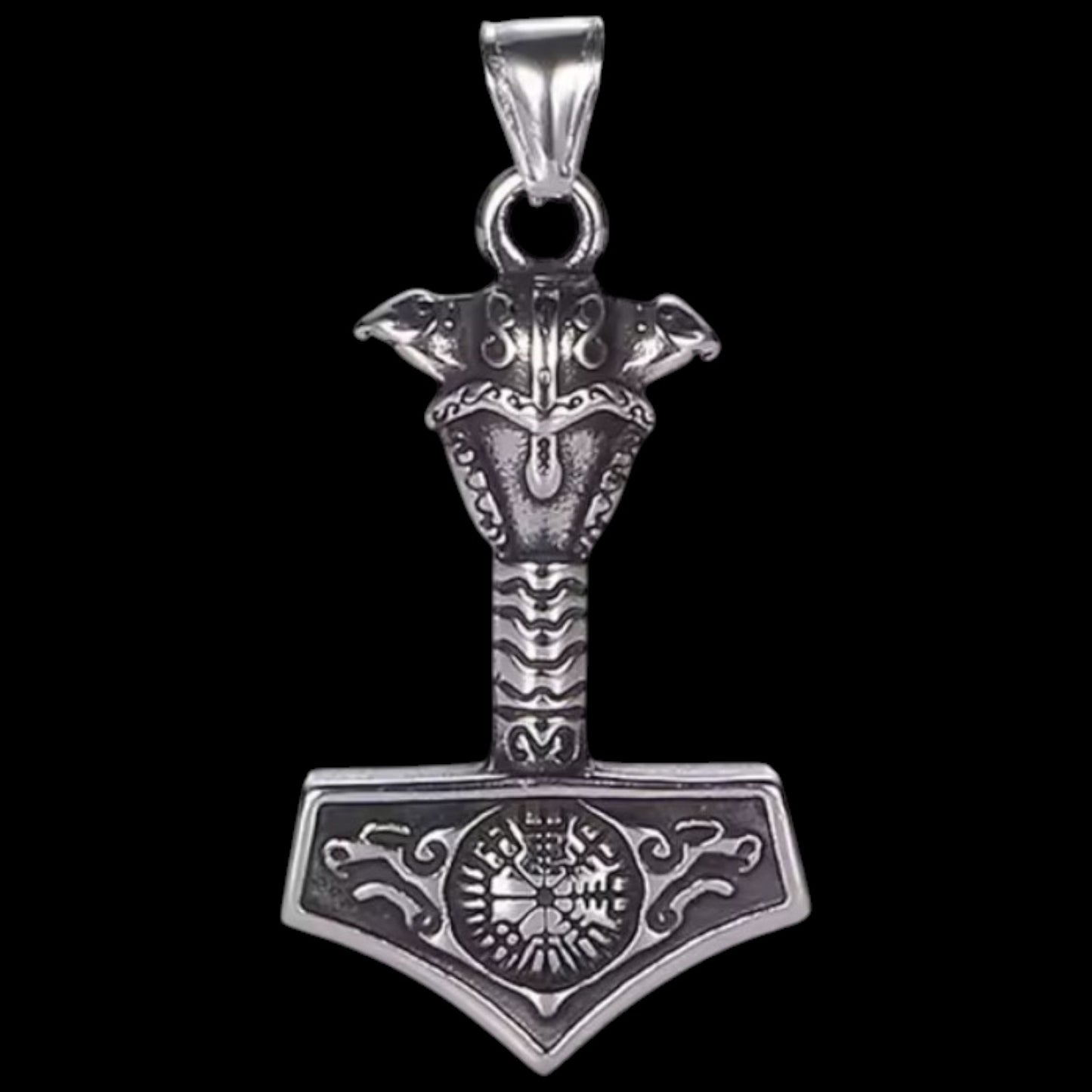 Mjolnir Vegvisir Thorshammer Halskette aus Edelstahl