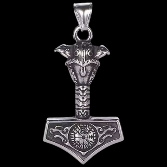 Mjolnir Vegvisir Thorshammer Halskette aus Edelstahl