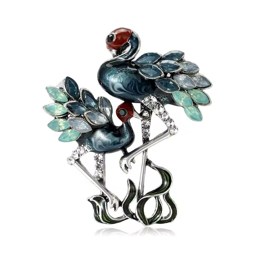 Klassische Flamingo Brosche Mutter mit Kind