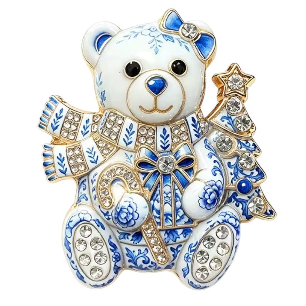 Weihnachtsbrosche Bär Porzellan-Stil – weißer Hintergrund
