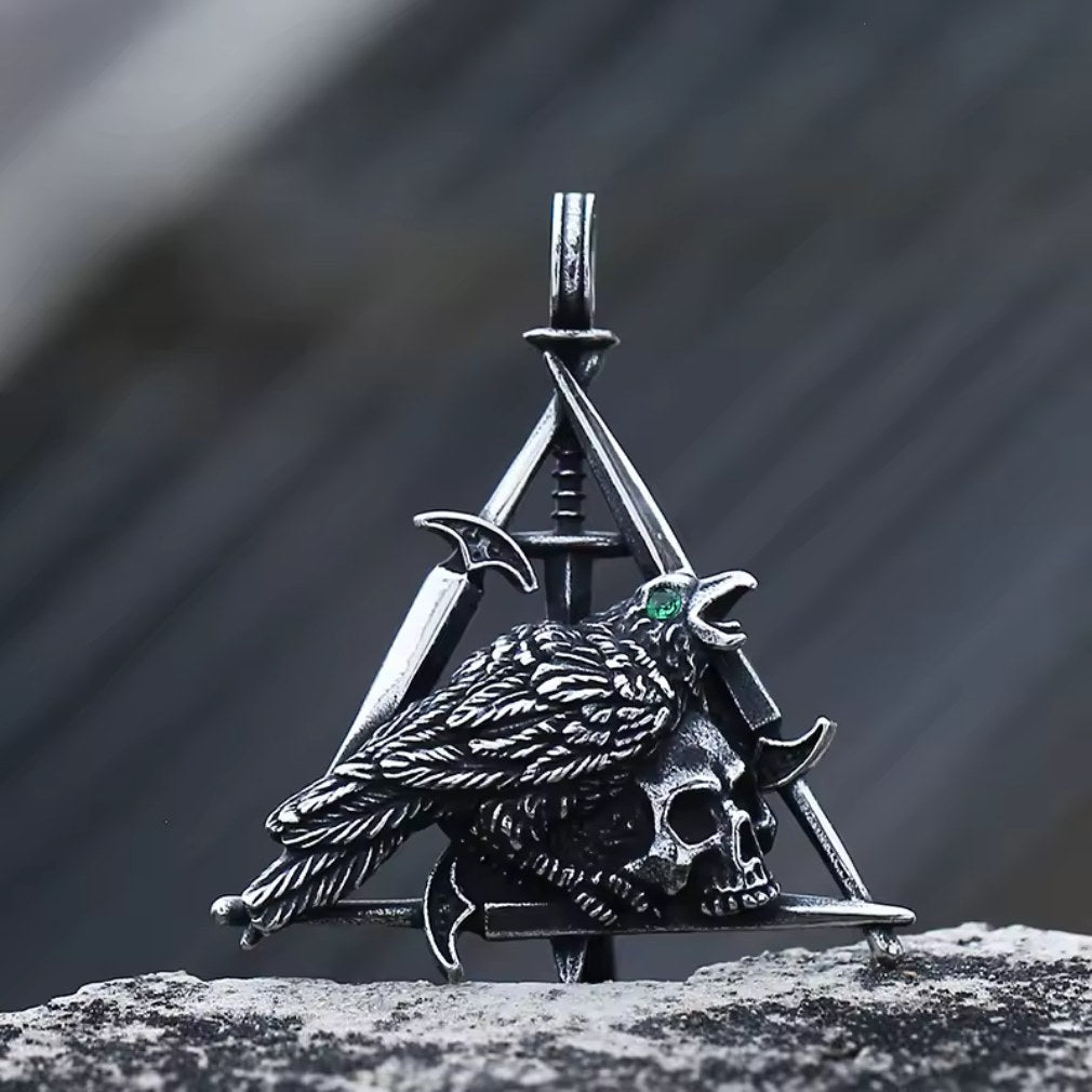 Edelstahl Raben Halskette mit Anhänger Raven Necklace Gothic