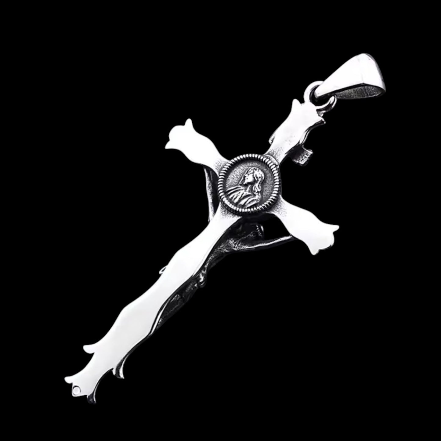 INRI Crucifix großer Anhänger "Jesus am Kreuz" silber Edelstahl