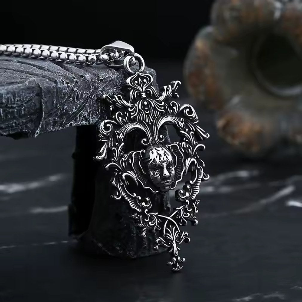 Gothic Barock Harlekin Skull Anhänger Halskette – Edelstahl