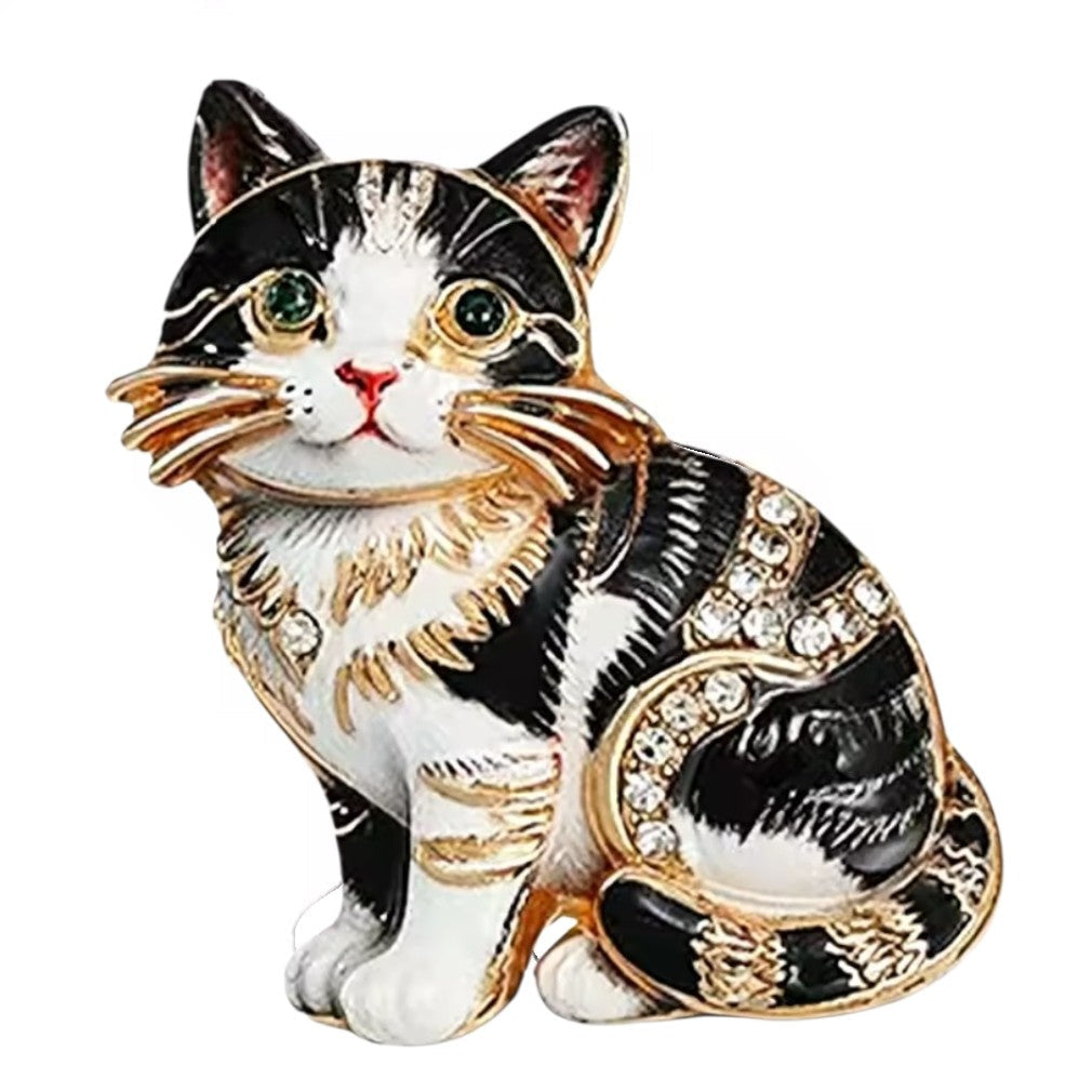 Katzenbrosche Vintage Emaille – Frontansicht hell