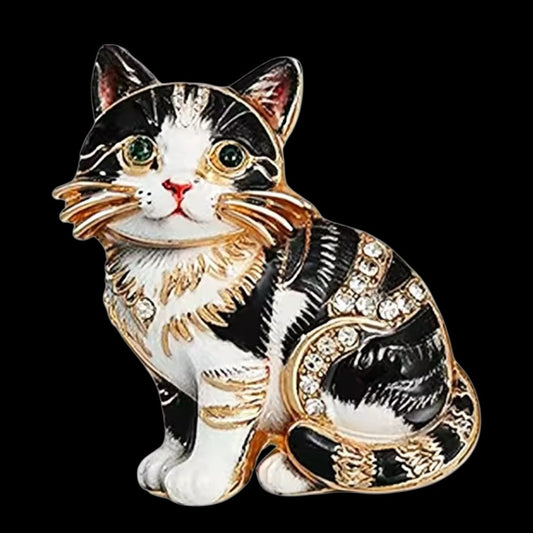 Katzenbrosche Vintage – Rückseite mit Sicherheitsnadel