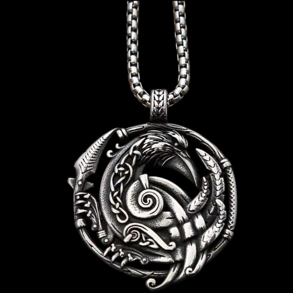 Viking keltisch Halskette mit Anhänger "Odins Rabe" aus Edelstahl
