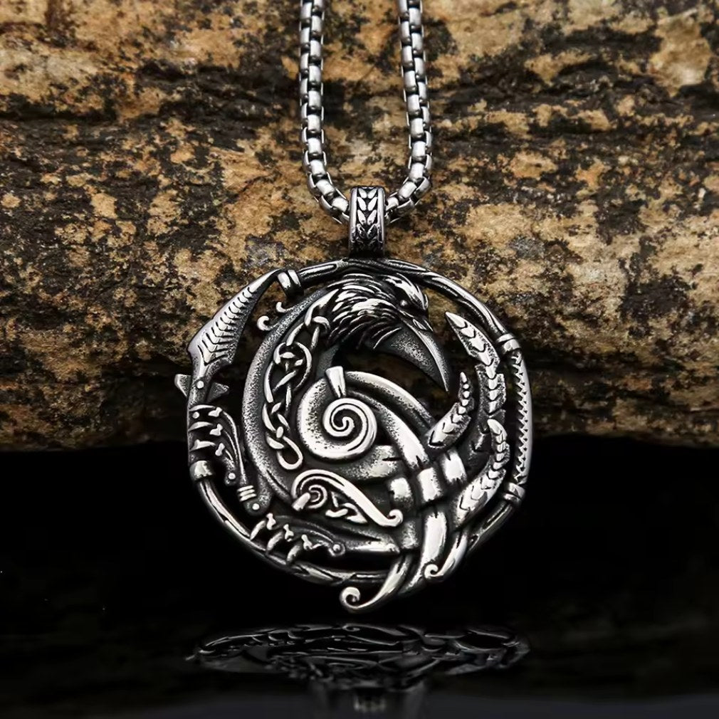 Viking keltisch Halskette mit Anhänger "Odins Rabe" aus Edelstahl