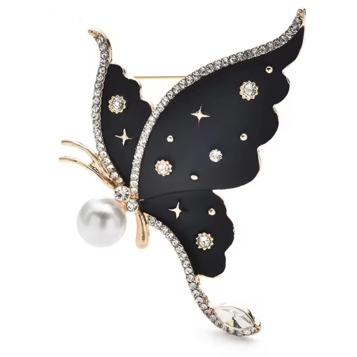 Brosche fliegender Schmetterling in schwarz