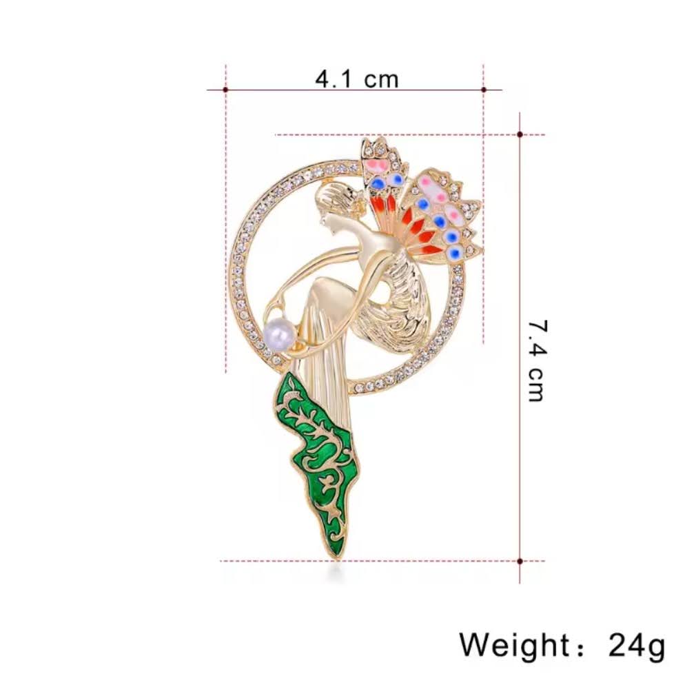 Jugendstil-Brosche Fee Maßangaben 4,1x7,4cm, Gewicht 24g