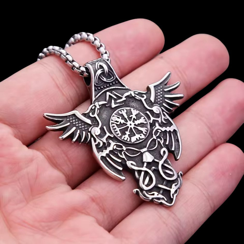 Odin's Ravens Viking Compass Edelstahl Halskette mit Anhänger