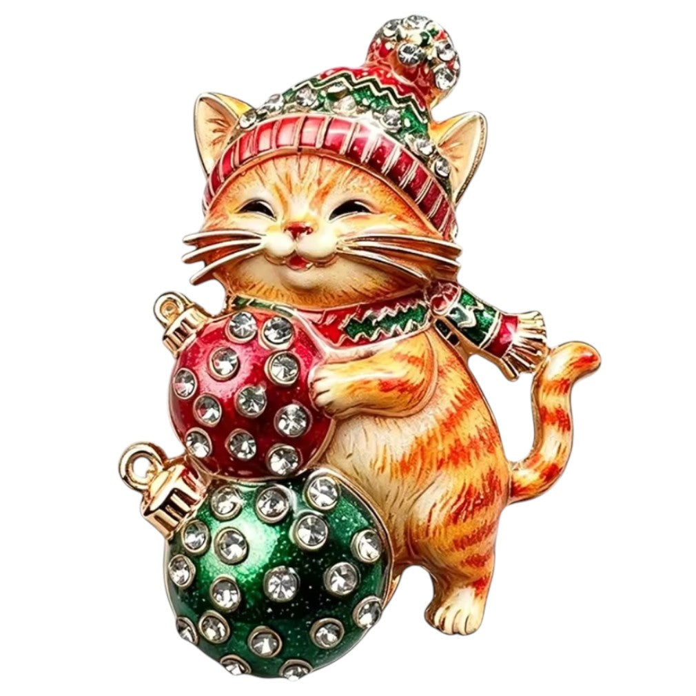 Weihnachtliche Brosche verspielte Katze im Vintage-Stil