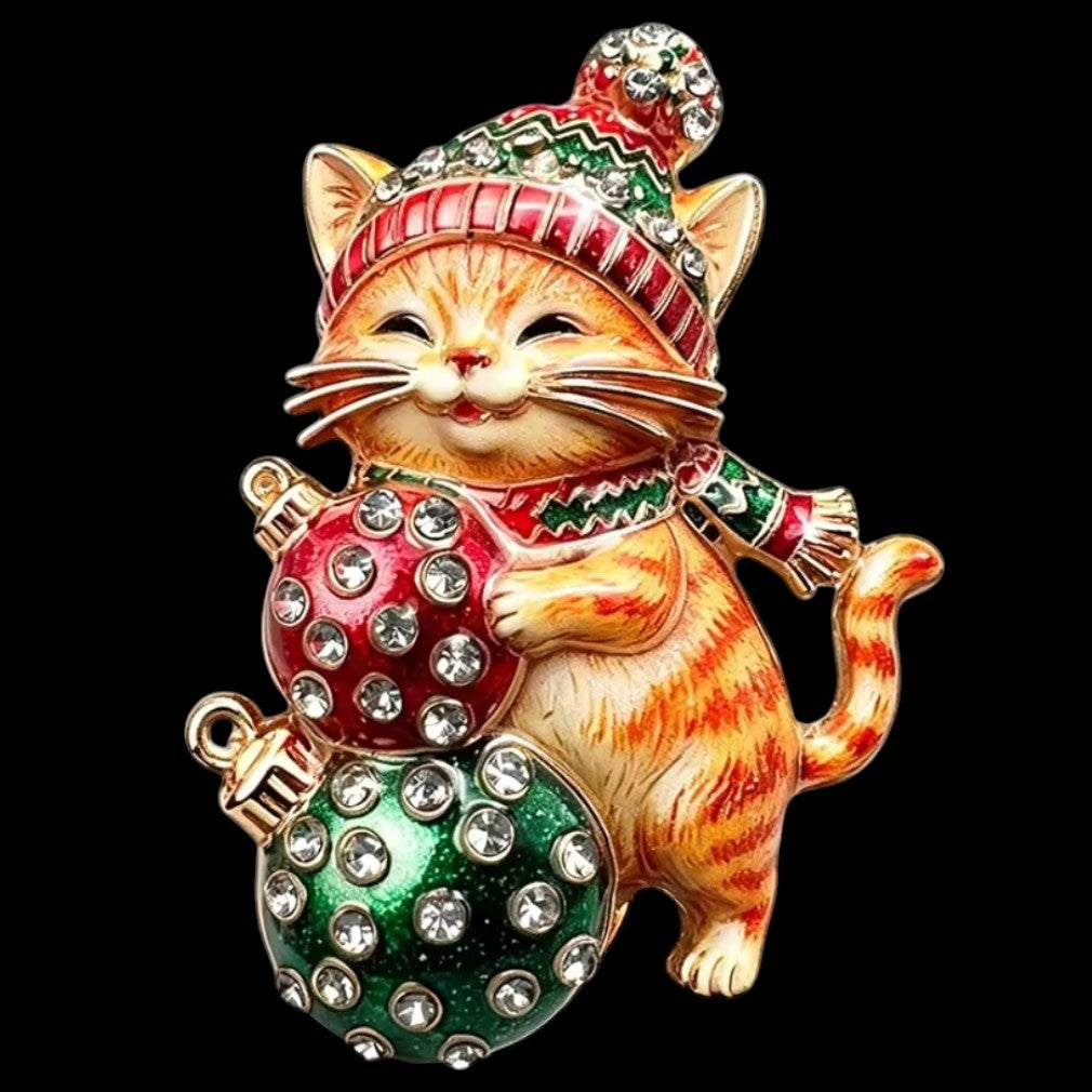 Weihnachtliche Brosche verspielte Katze im Vintage-Stil