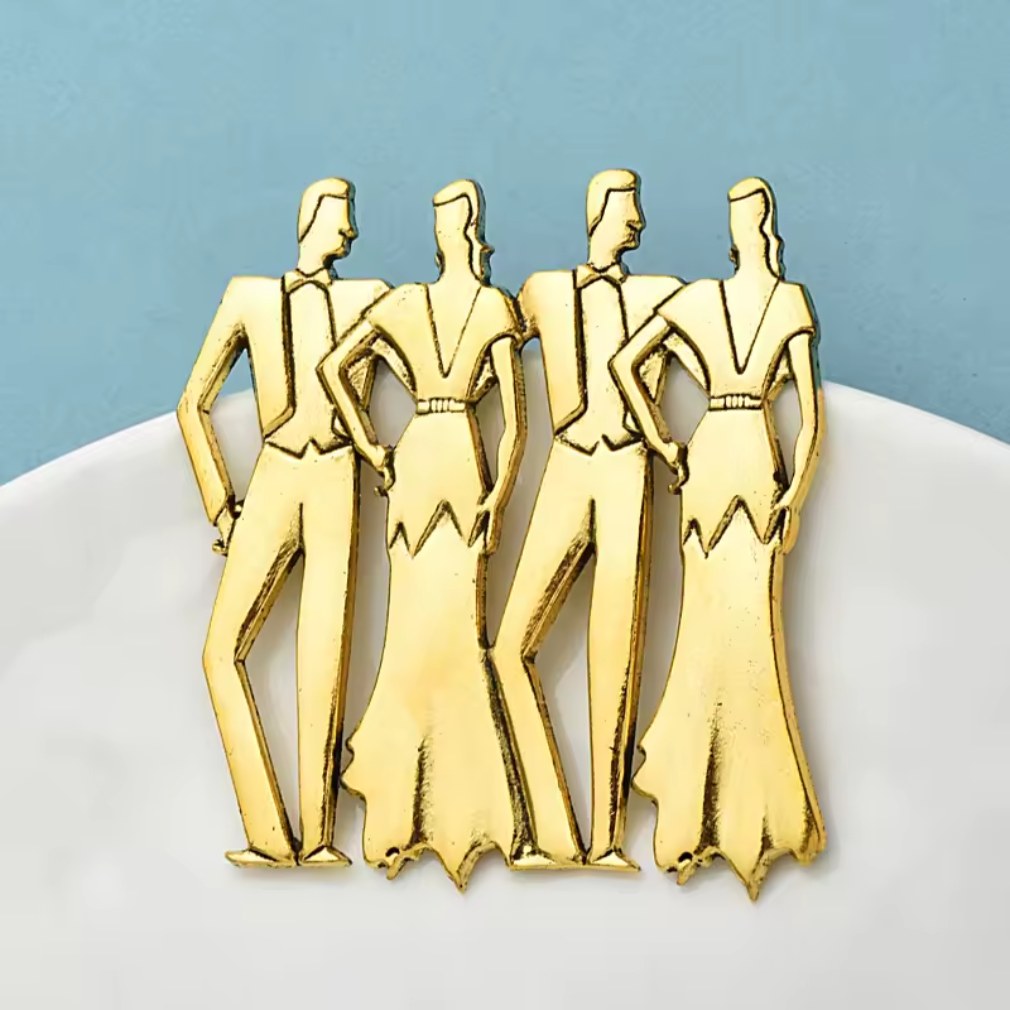 Vintage Art Deco Tanzpaar Brosche Gold - Weißer Hintergrund