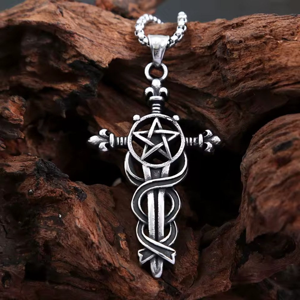 Gothic Halskette mit Anhänger Pentagramm mit Schlange