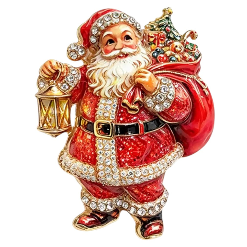 Weihnachtsbrosche Weihnachtsmann mit Laterne – weißer Hintergrund