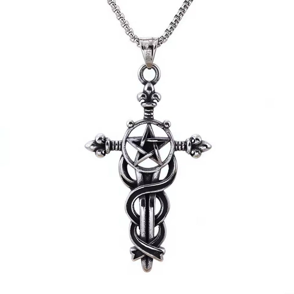 Gothic Halskette mit Anhänger Pentagramm mit Schlange