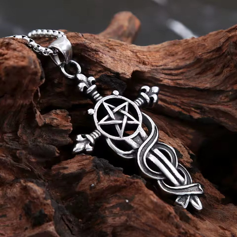 Gothic Halskette mit Anhänger Pentagramm mit Schlange
