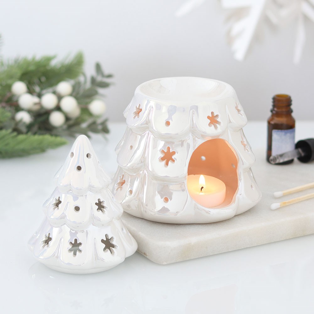 Weihnachtsbaum Duftlampe Perlmutt Weiß – Frontansicht Freisteller weißer Hintergrund, Variante 2