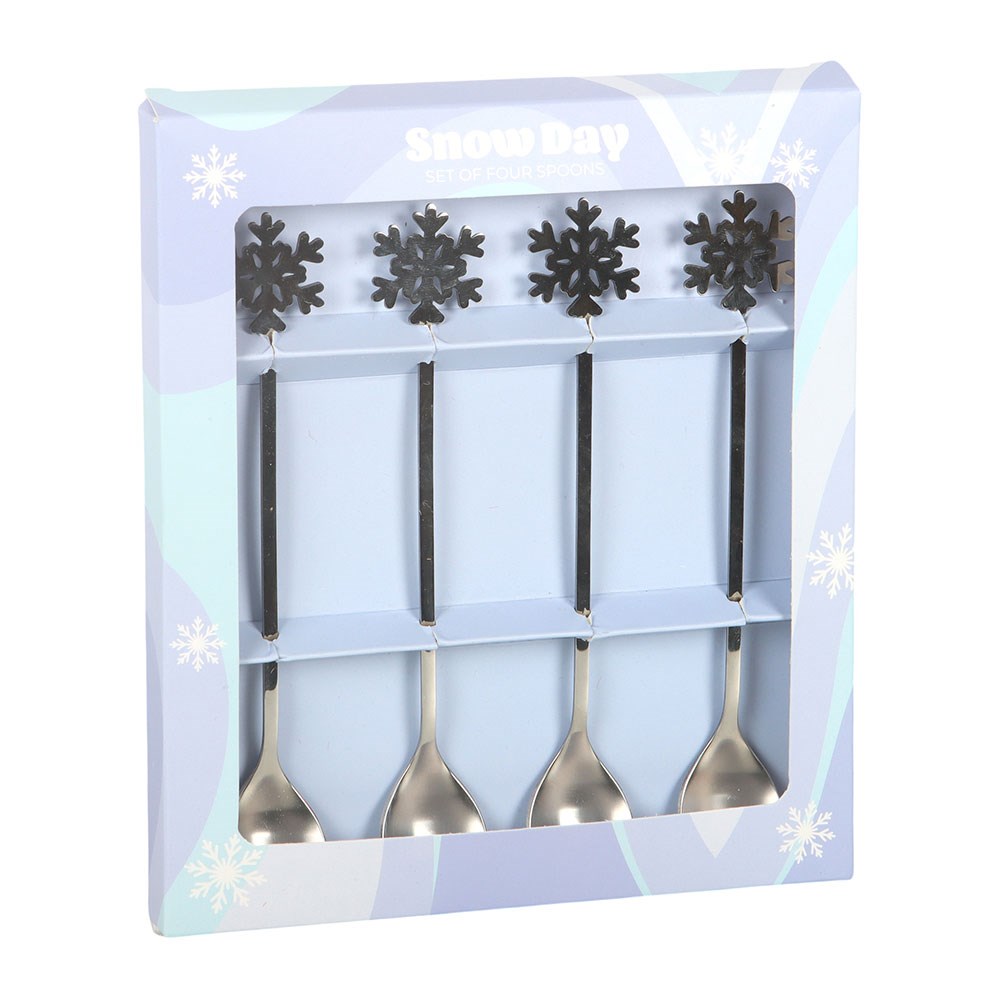 Schneeflocken Löffel 4er-Set – Verpackung Snow Day mit Sichtfenster, Schneeflocken-Griffe sichtbar