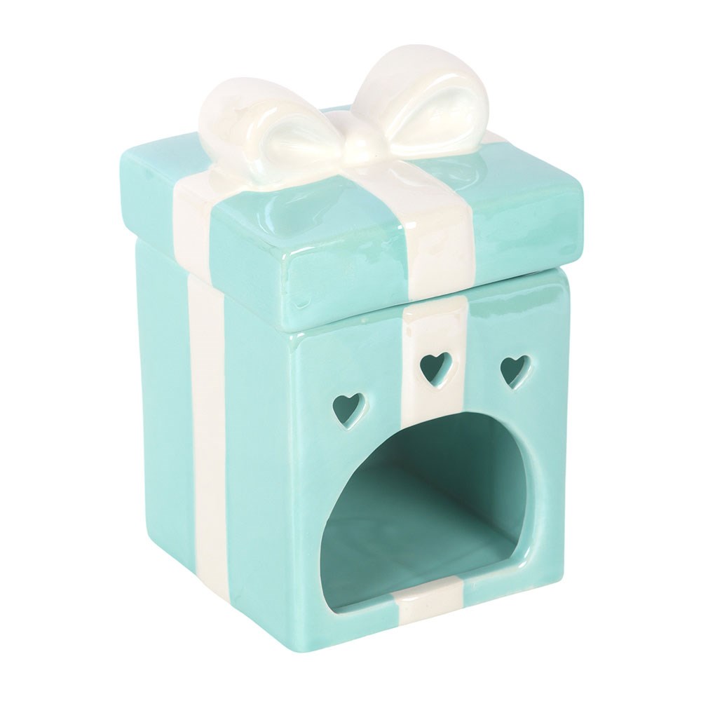 Tiffany Blue Gift Box Duftlampe – Herzausschnitte und Bogenöffnung für Teelicht