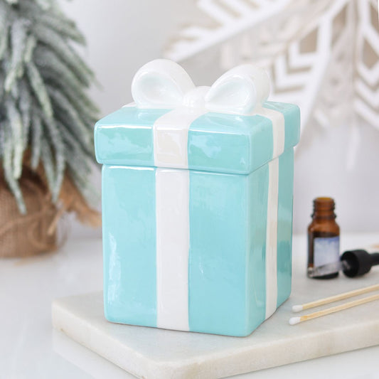Tiffany Blue Gift Box Duftlampe – Lifestyle Winterdeko mit Tannenzweig