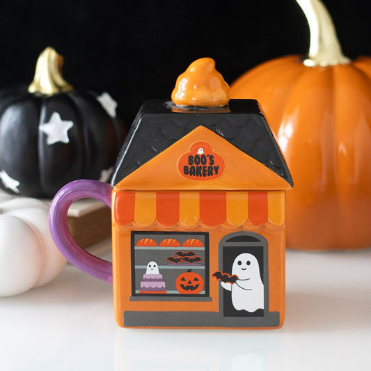Boo's Bakery Keramik Tasse mit Deckel Becher Halloween Geister Bäckerei