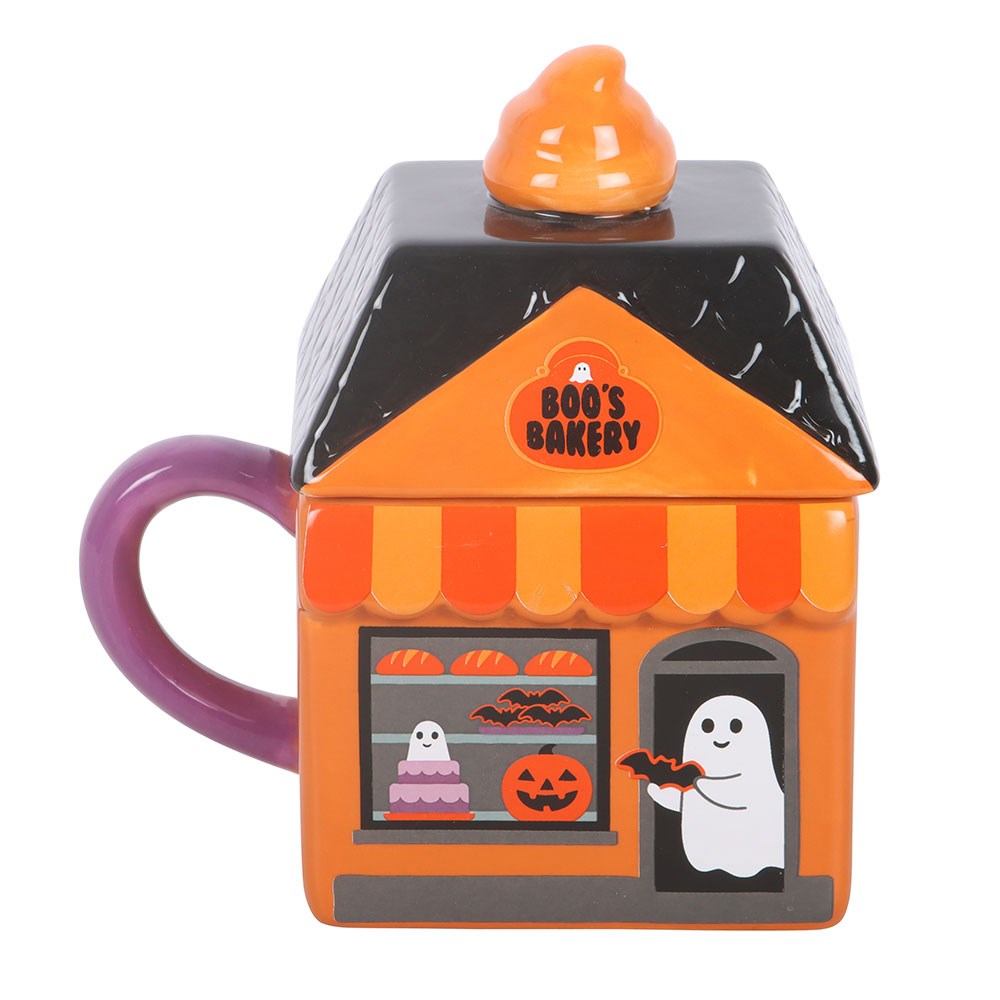Boo's Bakery Keramik Tasse mit Deckel Becher Halloween Geister Bäckerei