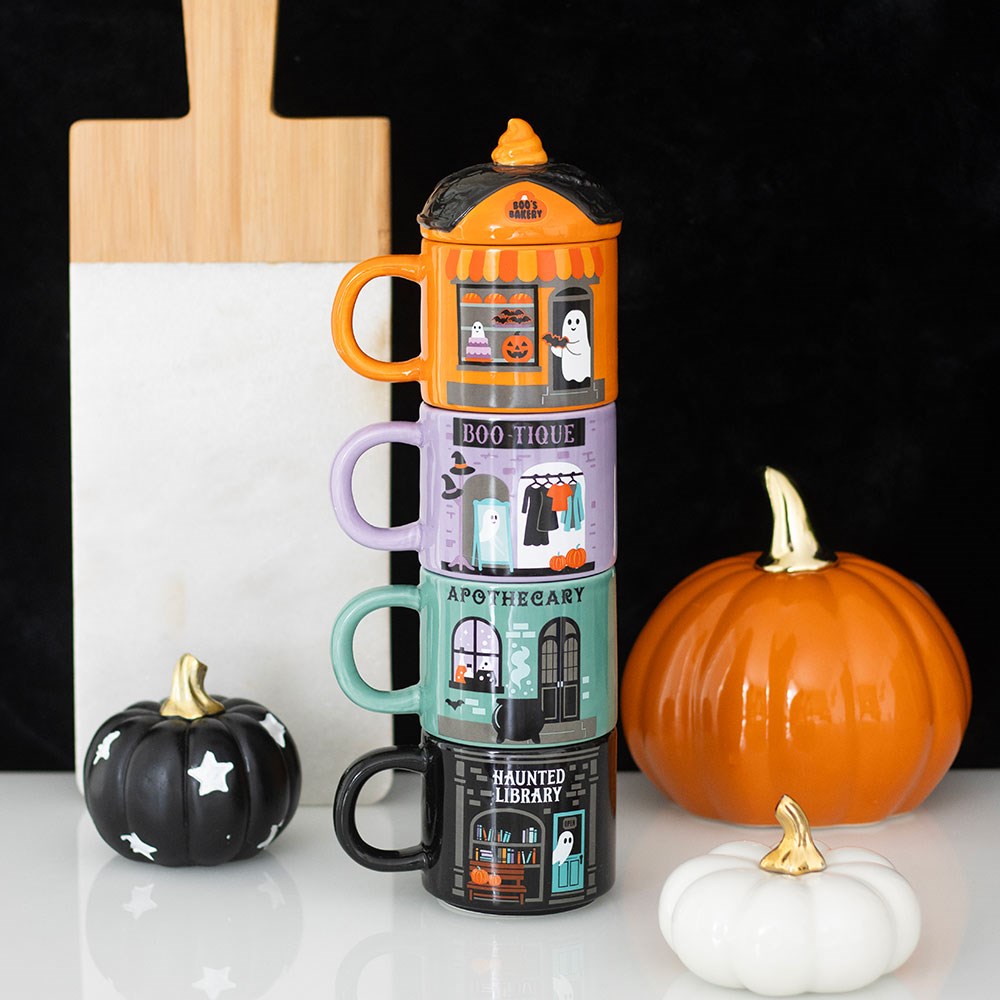 Halloween Tassen-Turm 4er Set – Boo's Bakery, Apothecary & Library 37 cm