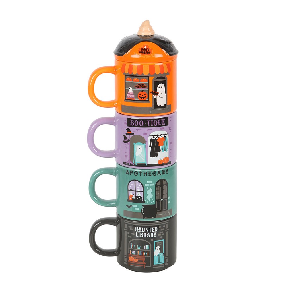 Halloween Tassen-Turm 4er Set – Boo's Bakery, Apothecary & Library 37 cm