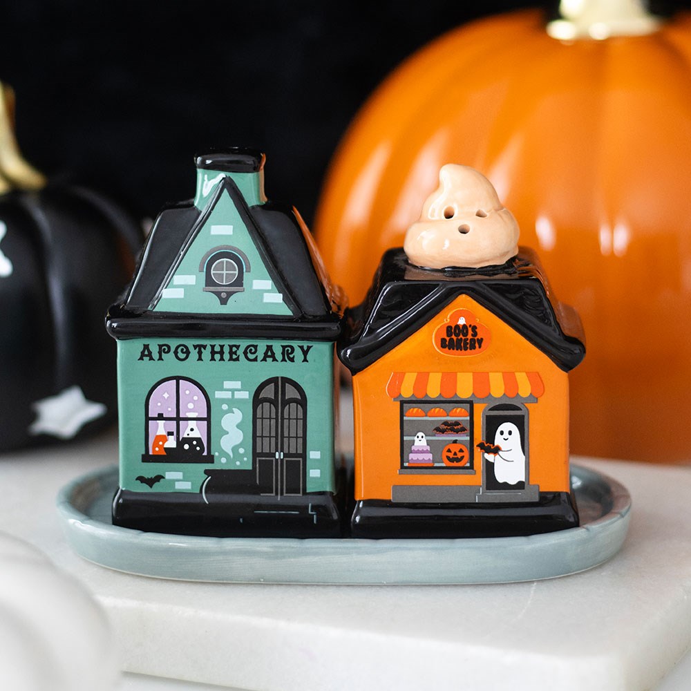 Halloween Geister Apothecary & Boo's Bakery Salz- und Pfefferstreuer Set