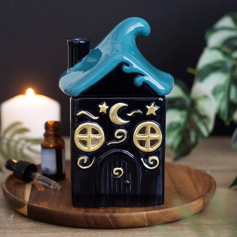 Witchy Duftlampe Moonwave Cottage Ölbrenner Gothic Haus schwarz-gold