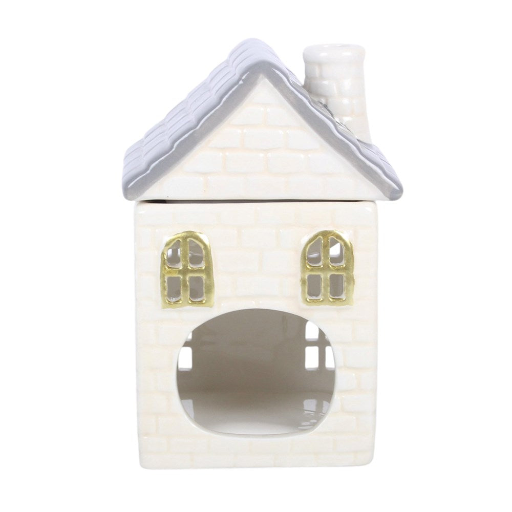 Vintage Haus aus Keramik Duftlampe in creme-gold Sterne Weihnachten