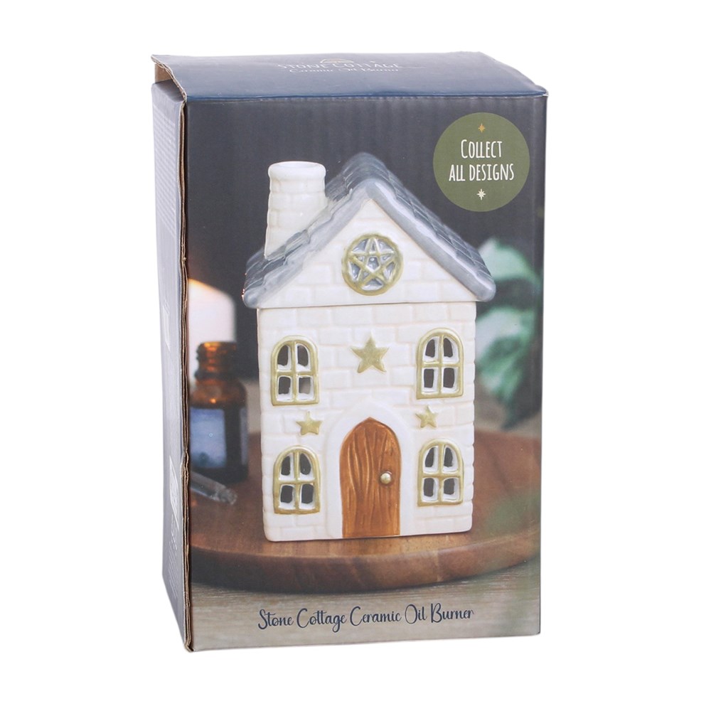 Vintage Haus aus Keramik Duftlampe in creme-gold Sterne Weihnachten