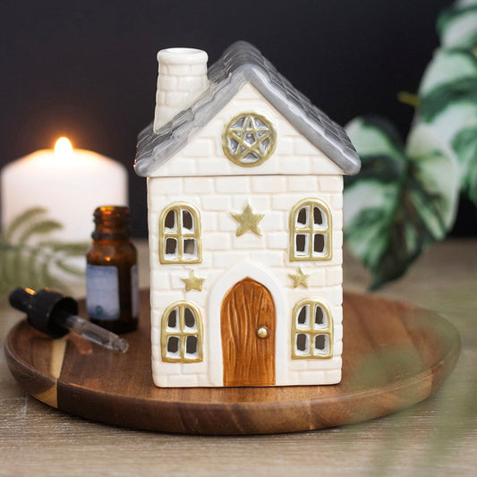 Vintage Haus aus Keramik Duftlampe in creme-gold Sterne Weihnachten