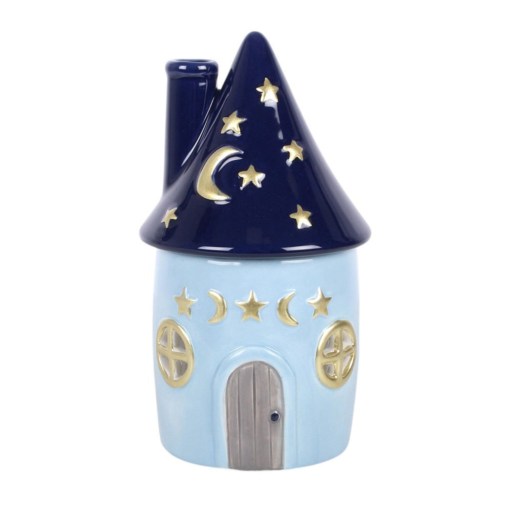 Vintage Celestial Cottage Keramik Duftlampe Ölbrenner blau-gold witchy