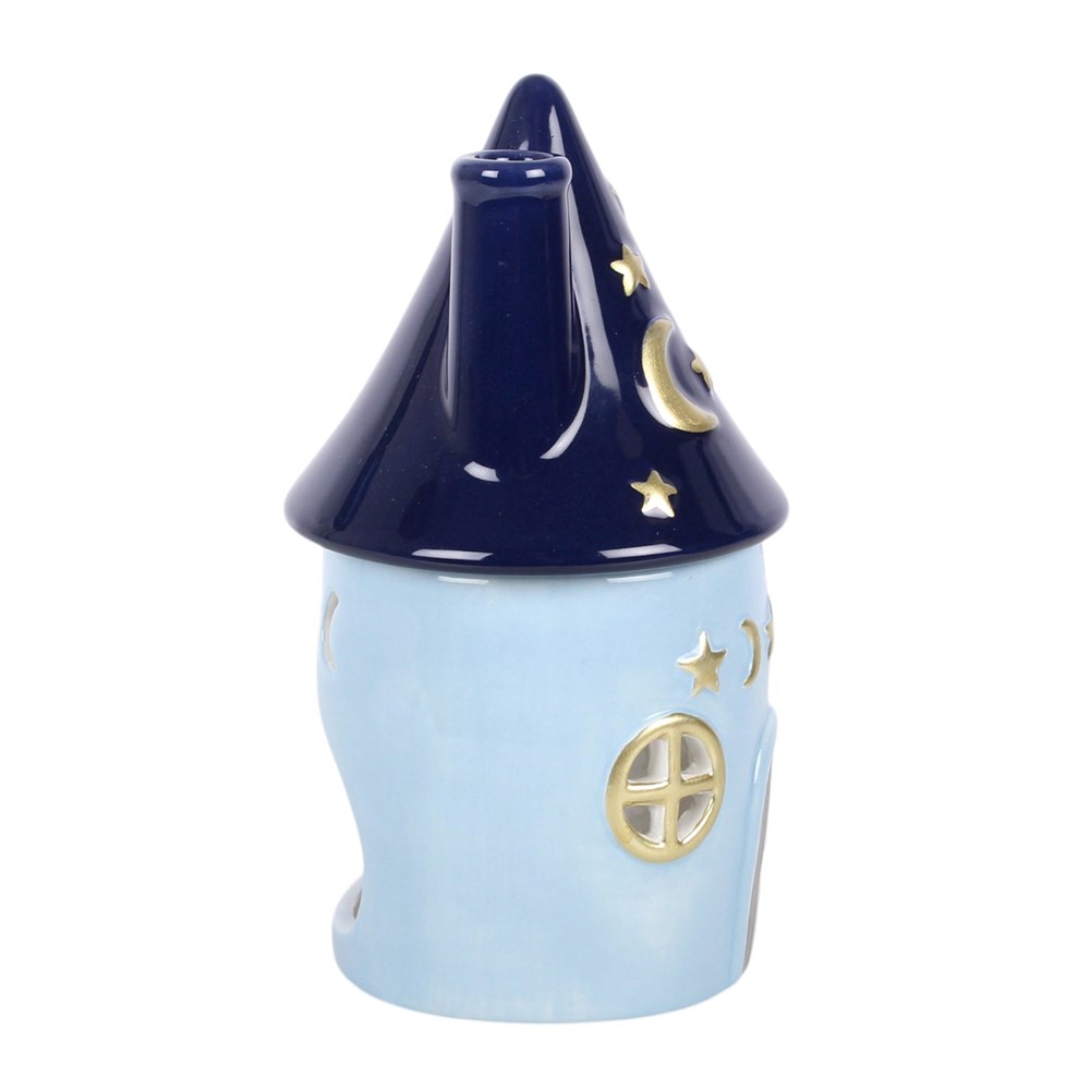 Vintage Celestial Cottage Keramik Duftlampe Ölbrenner blau-gold witchy
