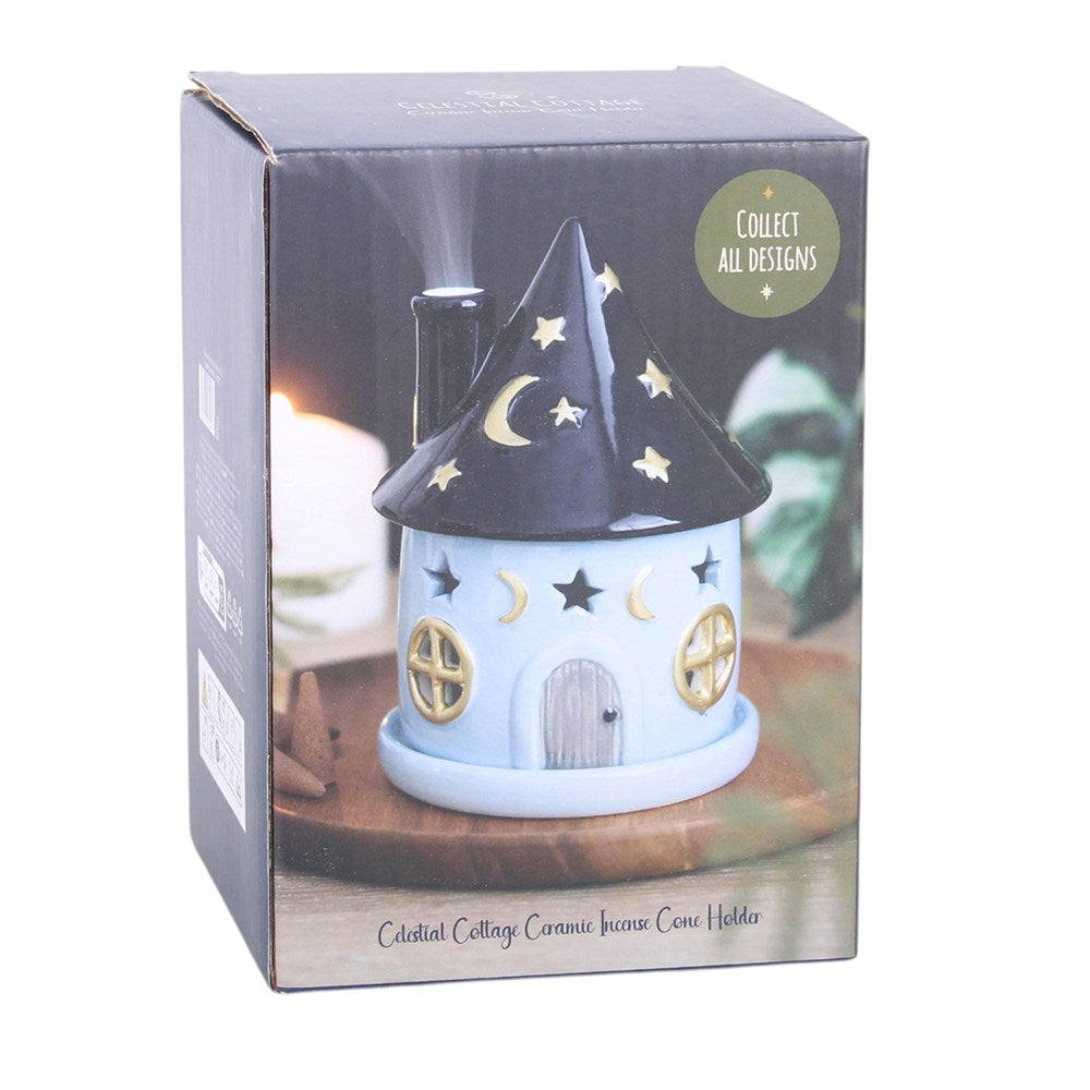 Celestial Cottage Keramik Raucherkegelhalter Vintage Deko Haus blau