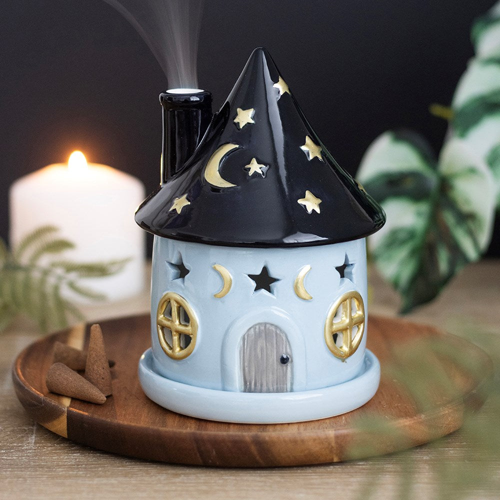 Celestial Cottage Keramik Raucherkegelhalter Vintage Deko Haus blau