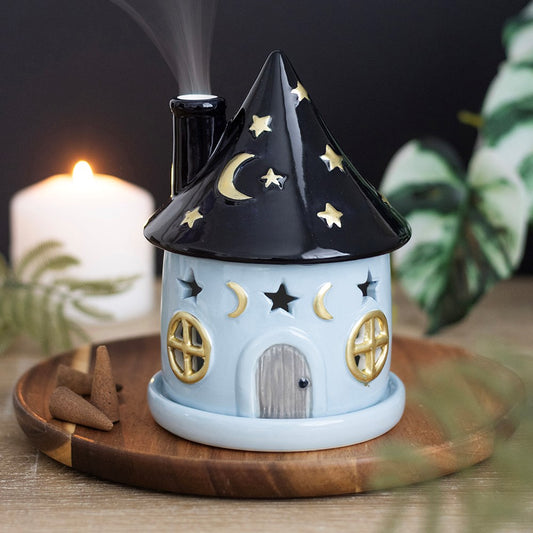 Celestial Cottage Keramik Raucherkegelhalter Vintage Deko Haus blau