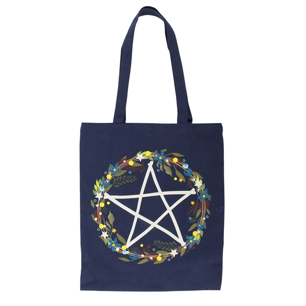 Solstice Wreath Pentagramm Tote Bag – Vorderseite weißer Hintergrund